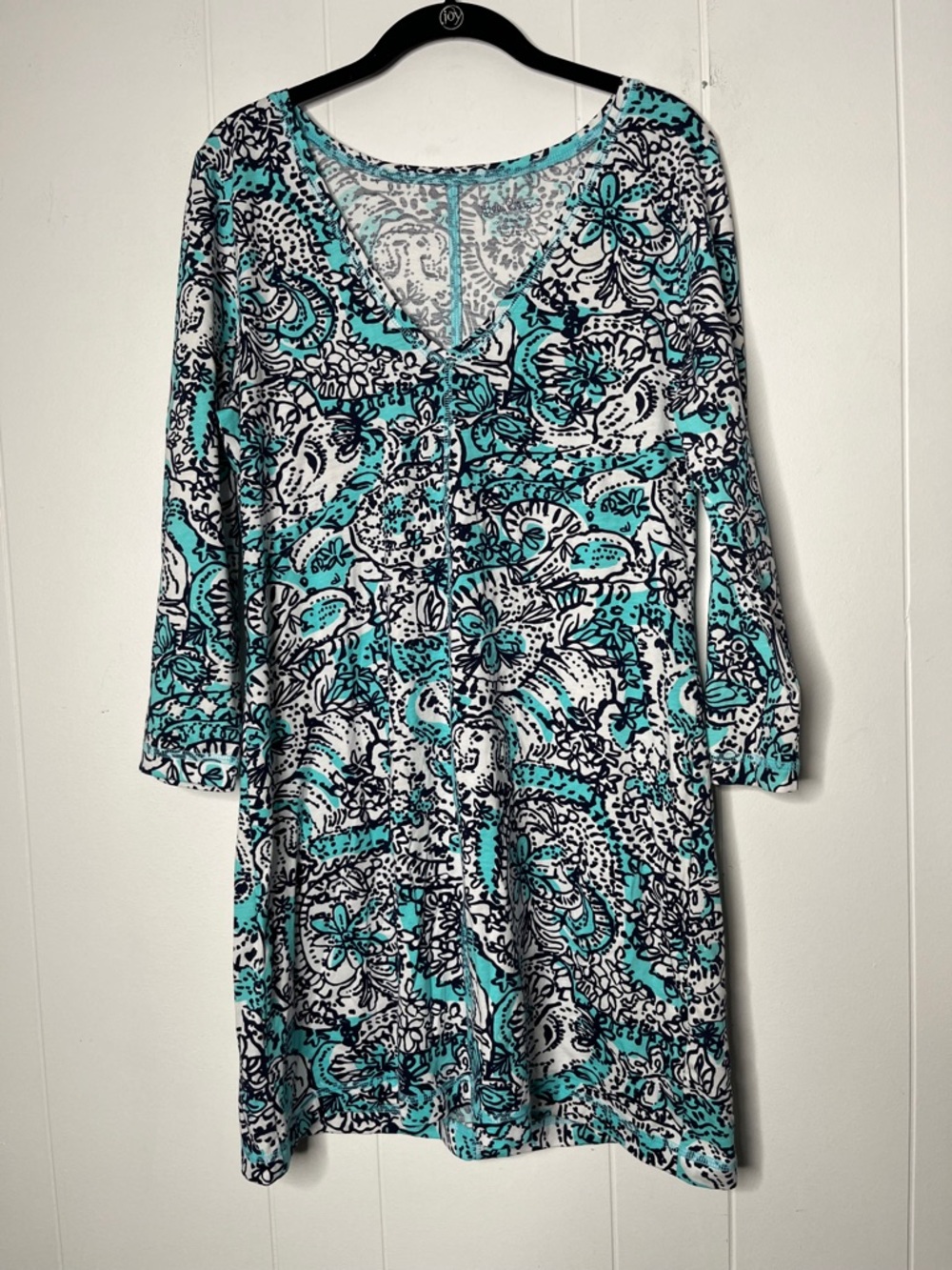 Lilly Pulitzer Juliet Dress 100% Pima Cotton 3/4 Sleeves Shirt Paisley Print L